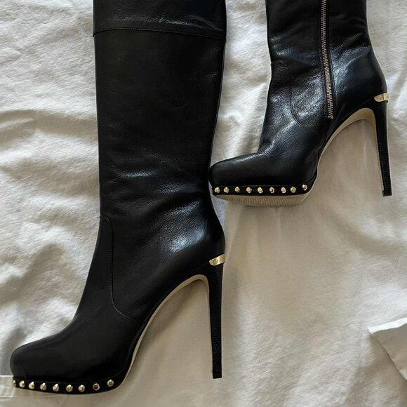NWOB Michael Kors Black Leather Studded Platform Knee-High Stiletto Boots – US 9 - Picture 1 of 13